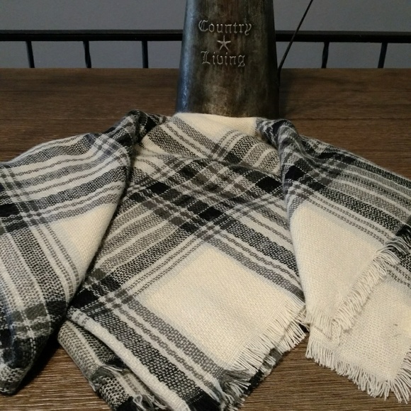Black and White Acrylic Plaid Shawl Scarf Wrap - Picture 2 of 5